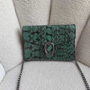 Gucci Green Snake-Print Crossbody Bag with Silver Chain